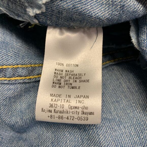 KAPITAL Size L Indigo Distressed Denim Snaps Long Sleeve Shirt - Picture 5 of 6